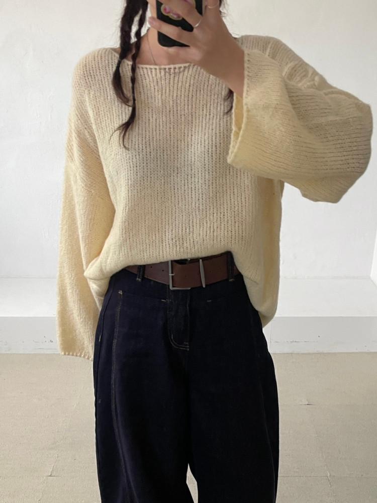 킷 네트 보헤미안 루즈 보트넥 니트 2color