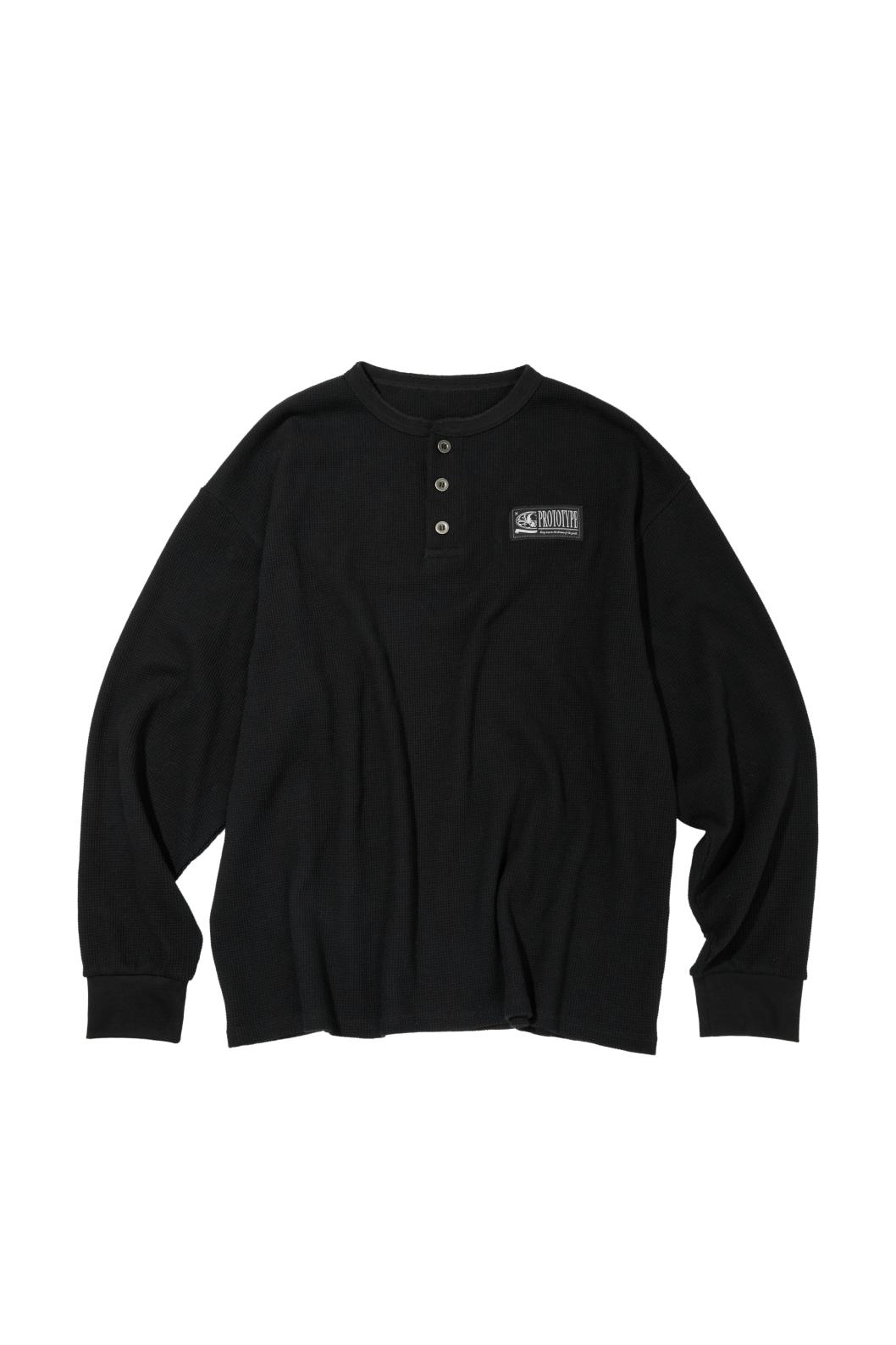 PROTOTYPE HENLEY NECK WAFFLE KNIT (BLACK)