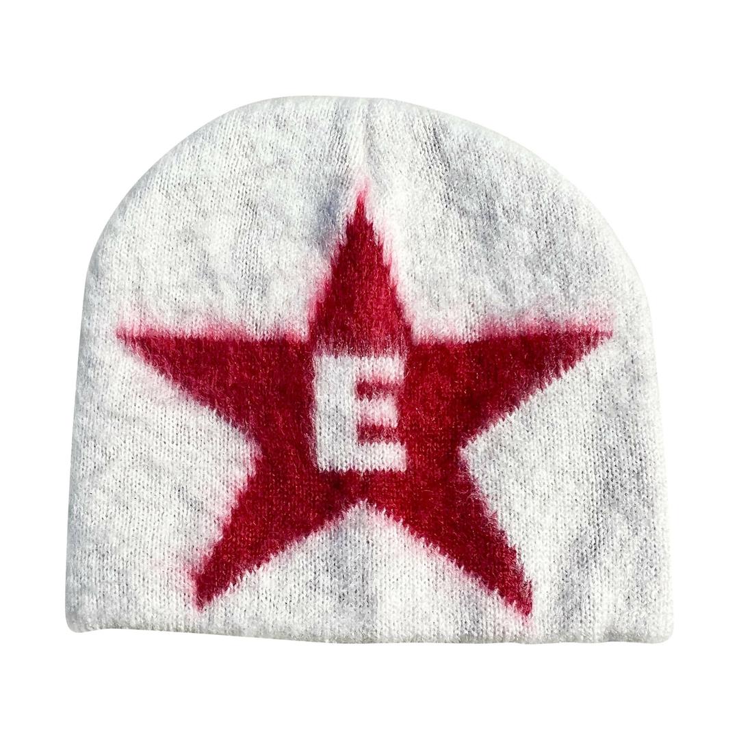 Mohair logo beanie (white/red)