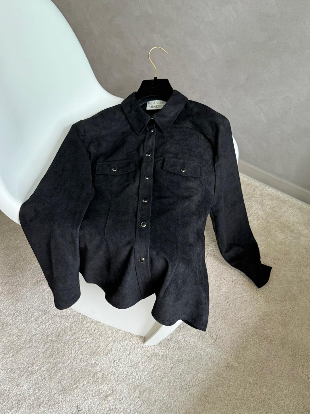 suede western shirt-black