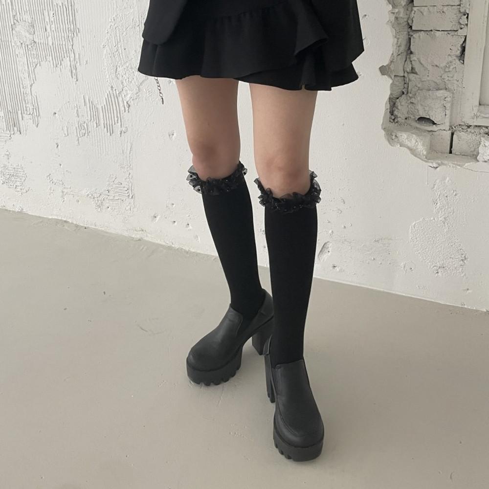 (한정수량)SELECT:Y2K&NANA black pearl kneesocks
