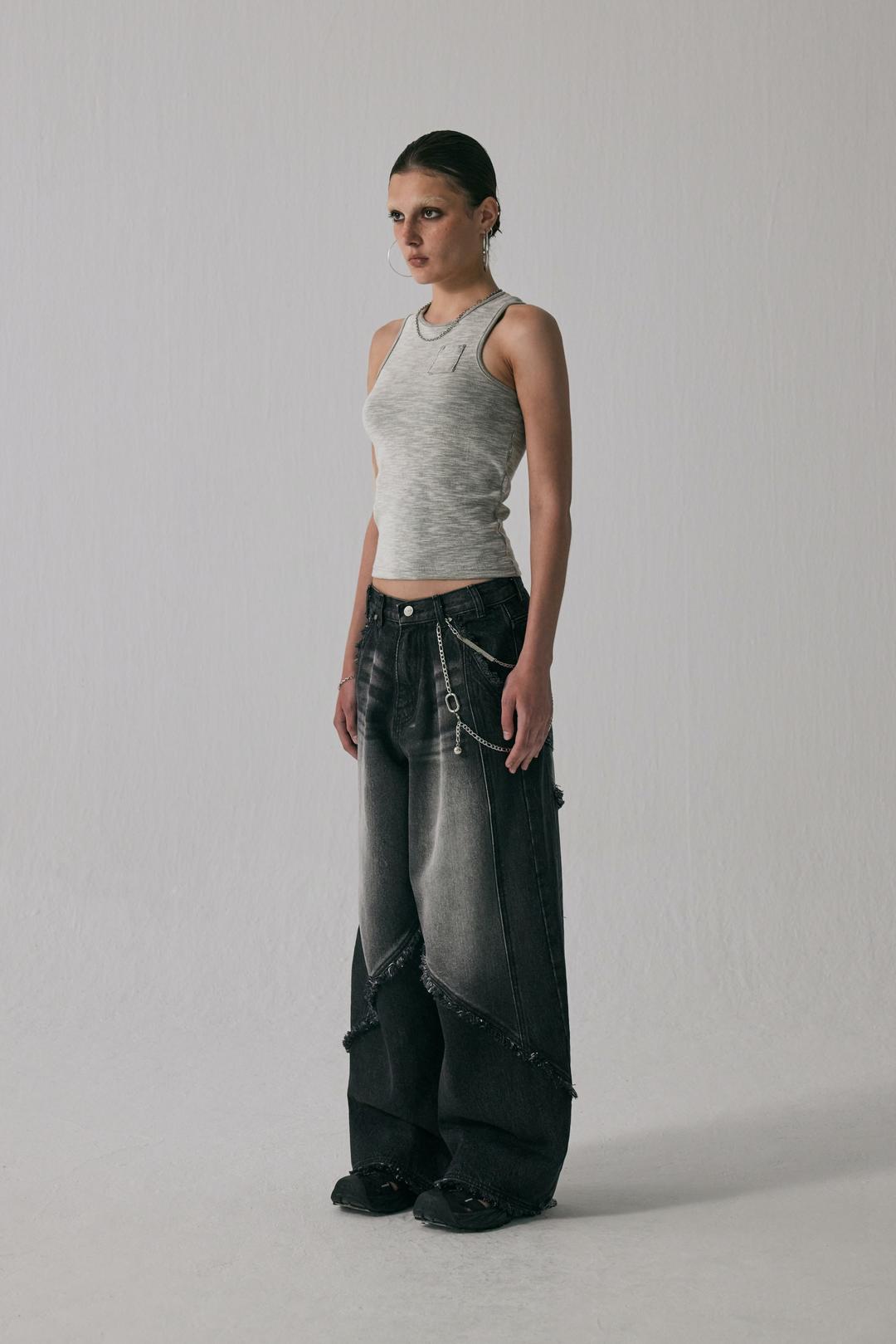 Washed Pocket Sleeveless [ Gray ]