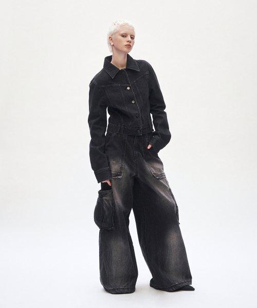 Denim Cargo Pants [ Black ]