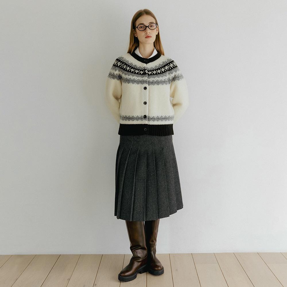 CHECK PLEATED MIDI SKIRT CHARCOAL