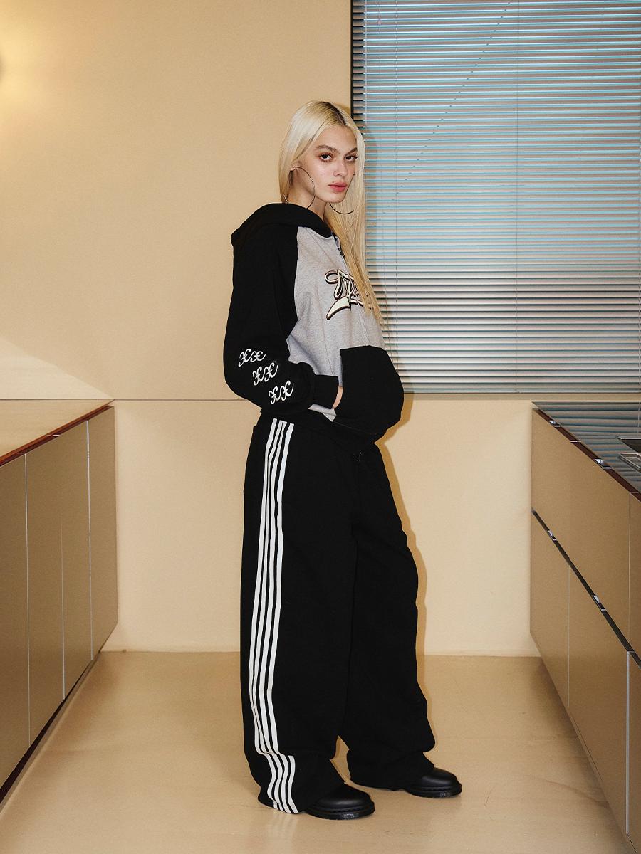 COLOR BLOCK FLOW HOOD ZIP-UP BLACK