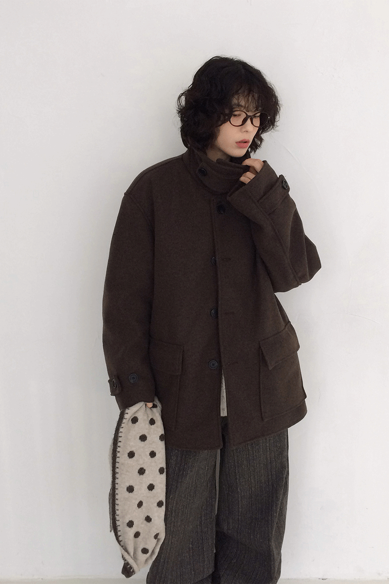 (누빔)패트 하이넥 울 하프코트