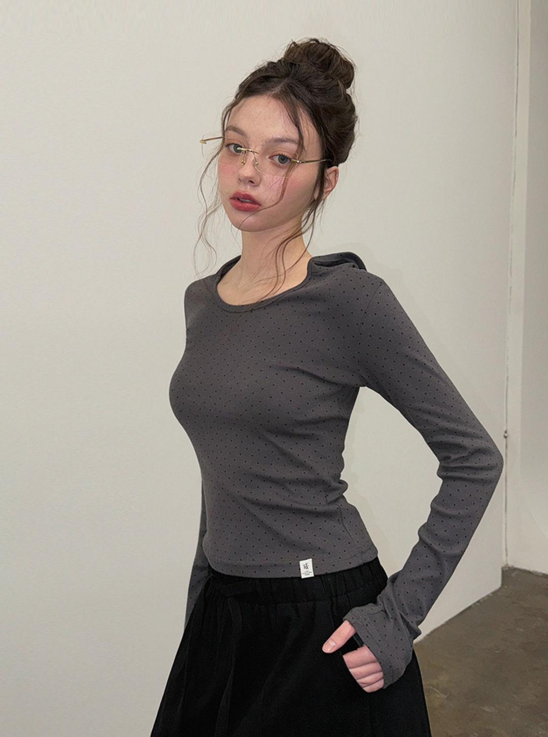 [온라인단독] 에텐 도트 후드 긴팔 티셔츠