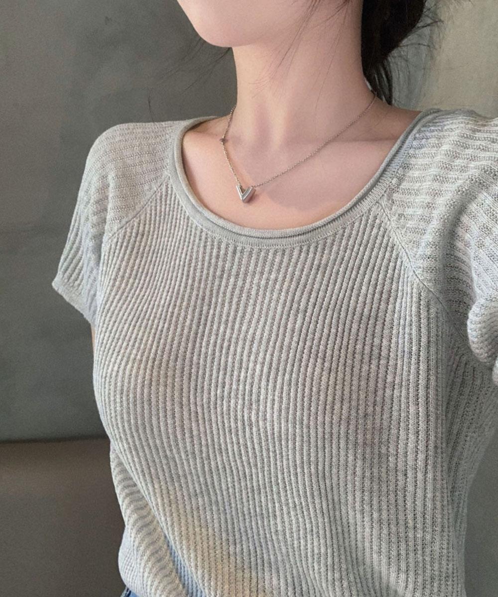 온유어리 [뒤태팬던트✨/완전한 여름!]땀과 이별가능,뒤태 팬던트 포인트 라운드넥 스탠다드핏 세미크롭 반팔 니트