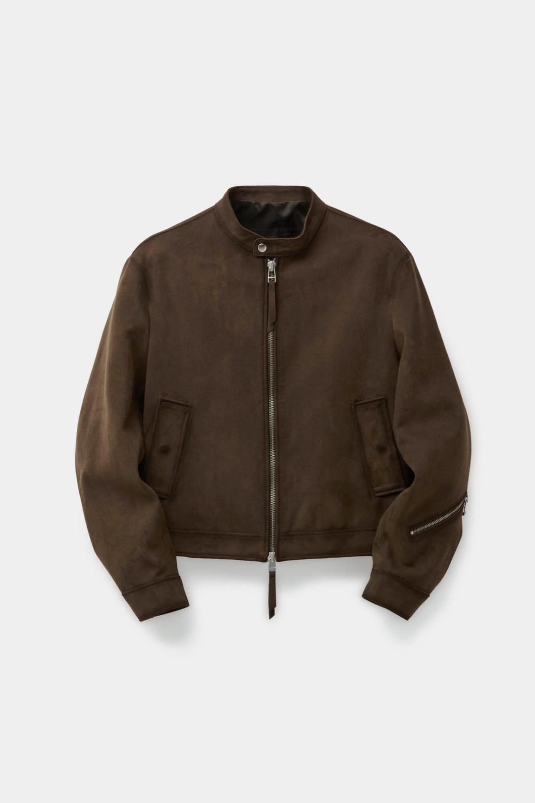 페이크 스웨이드 심 워시드 바이커 점퍼 (다크브라운)