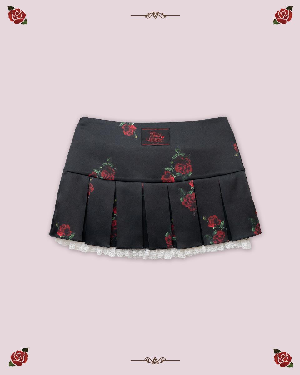 (PRE-ORDER) FLORAL LACE PLEATS SKIRT [BLACK]