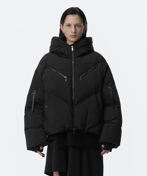 High Neck Hooded Duck Down Padding [ Black ]