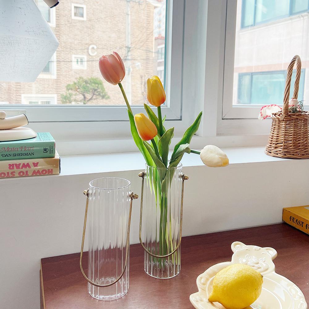 진심디자인 세이핀 골드 손잡이 유리 투명 꽃병 화병