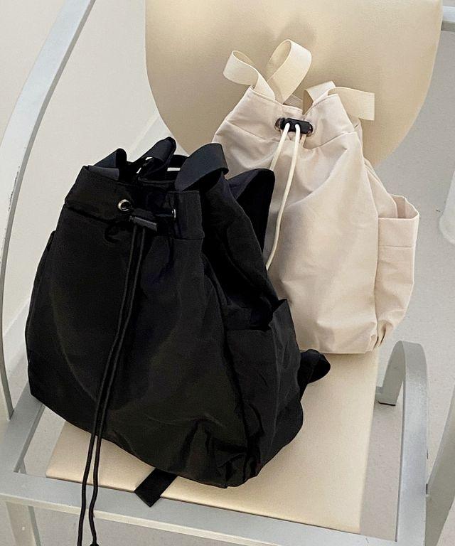 [투웨이/활용굳] 코니 복조리 스트링 나일론 백팩 토트백 여행가방 학생 짐색 보부상백 2 color