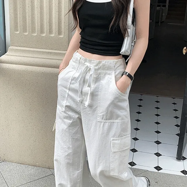 이븐 스트링 밴딩  코튼 와이드 카고 팬츠 /4 Color