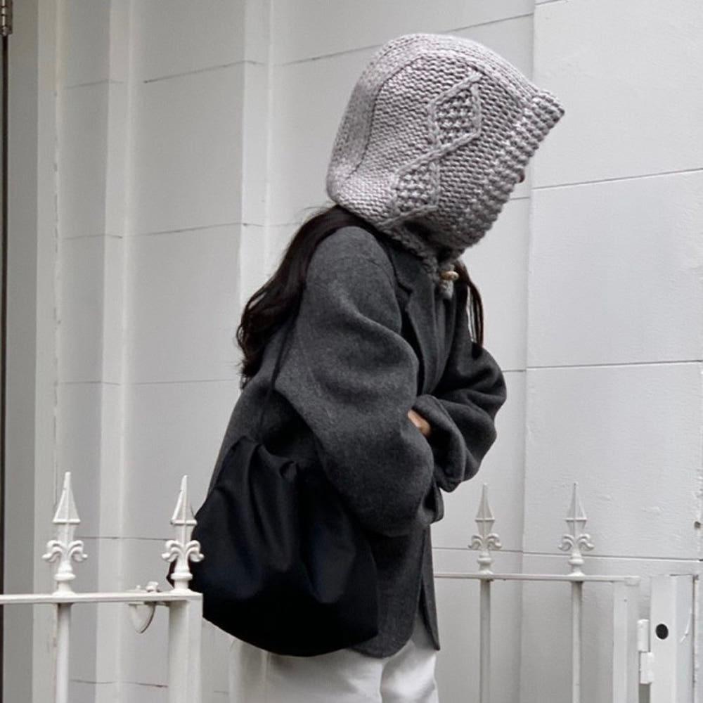 베르가못 케이블 바라클라바 핸드메이드 꽈배기 니트 모자 5col