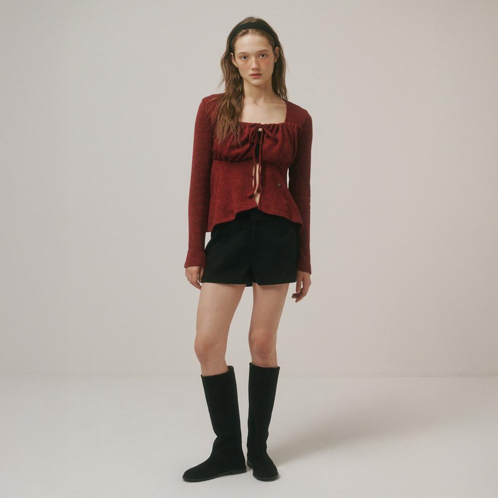 [플로히PICK] SHIRRING KNIT CARDIGAN_BURGUNDY