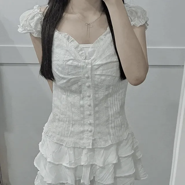 [고퀄]퓨어 엔젤 펀칭 블라우스 y2k 발레코어 러블리 화이트 빈티지