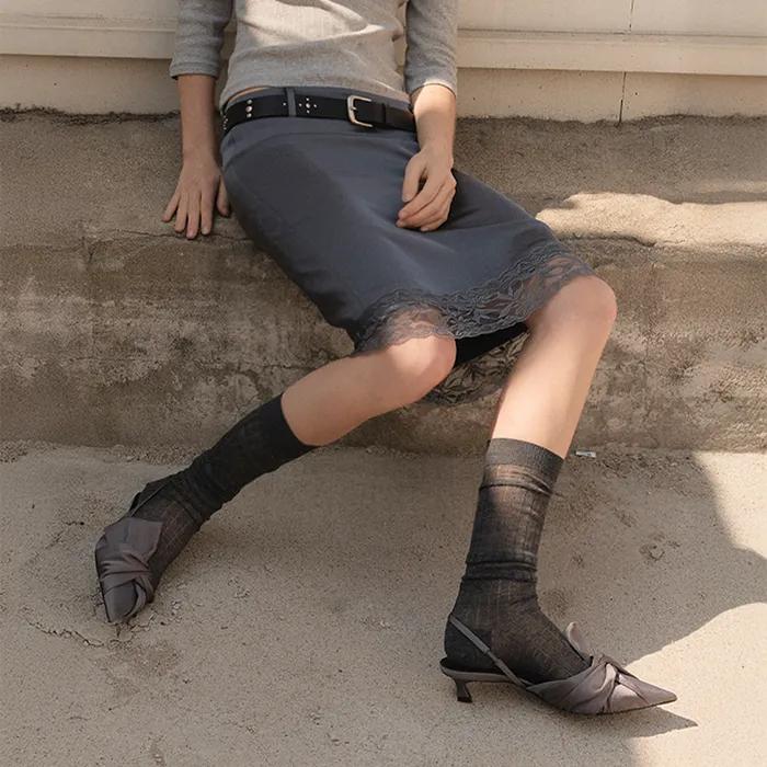 CLASSY SATIN MIDI SKIRTS - GREY