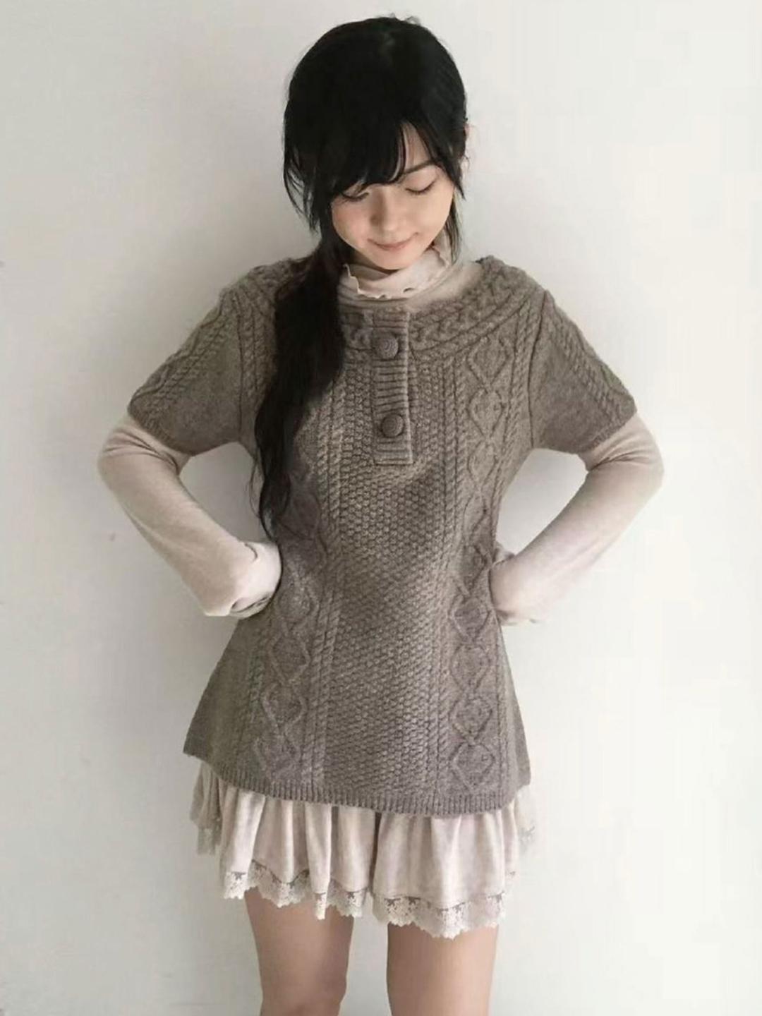 SICASTRA Vintage Cable Button Short Sleeve Knit (2color)