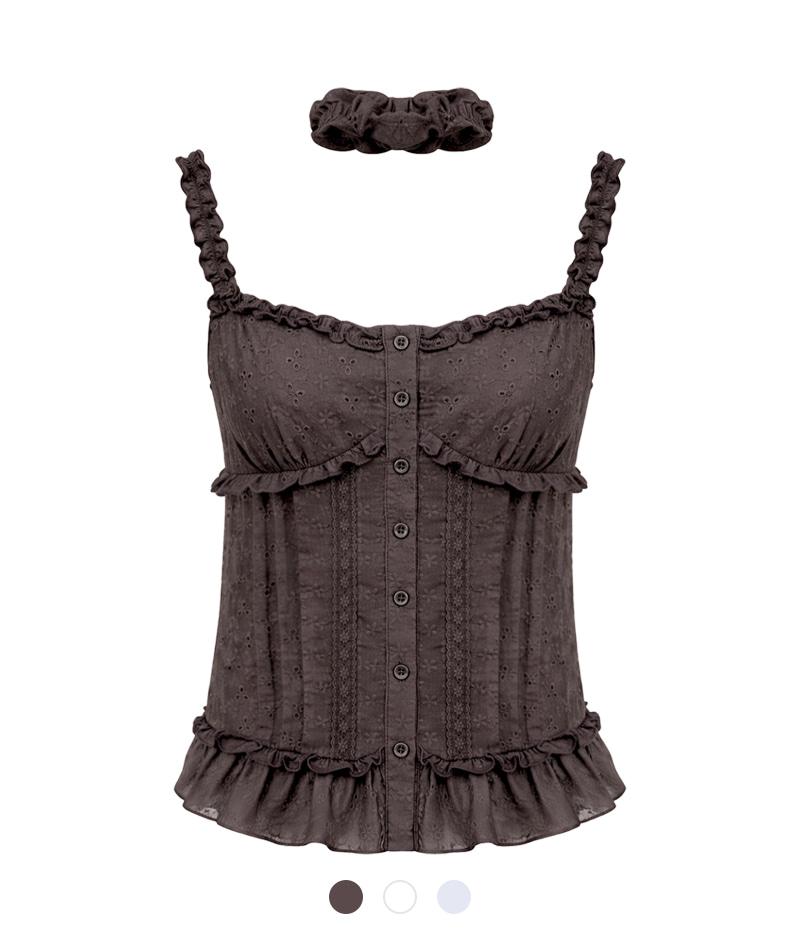 무드 레이스 셔링 프릴 탑 세트