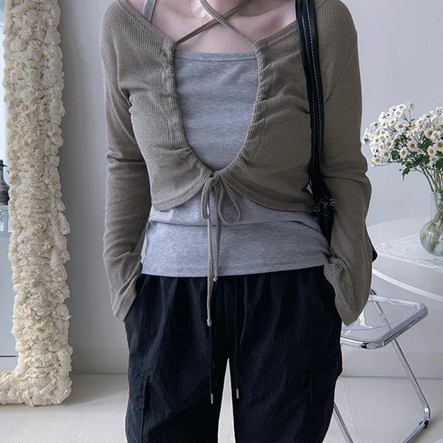 [55-99]나시 빅사이즈 끈나시 Y2K 패션 스타일 코디 골지 슬립 이너 나시티 볼레로 가디건 민소매 슬리브리스 여름 신축성 좋은 러브미