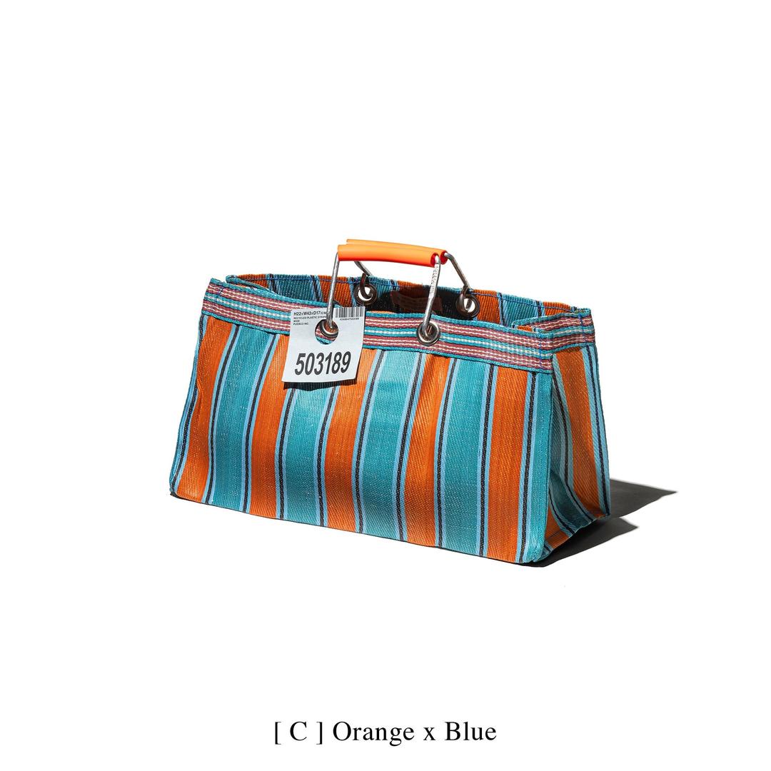 RECYCLED PLASTIC STRIPE BAG / Wide - [ C ] Orange x Blue