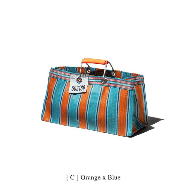 RECYCLED PLASTIC STRIPE BAG / Wide - [ C ] Orange x Blue