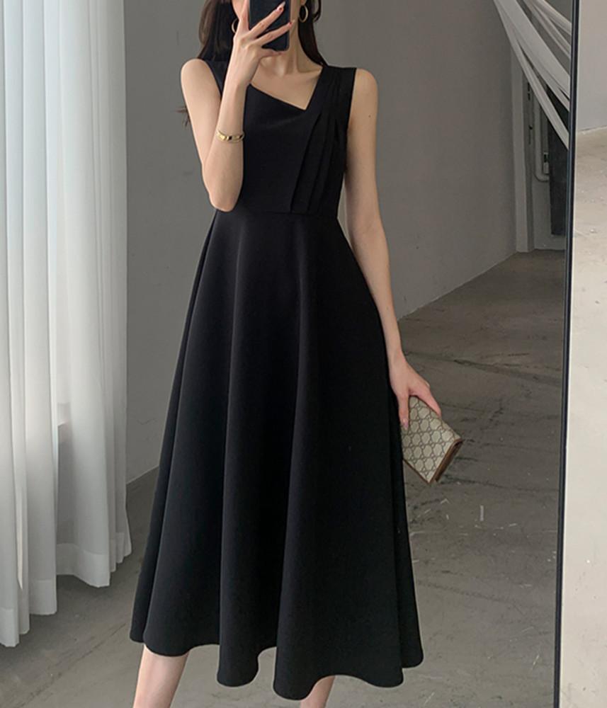 블랙 드레스 셀프 웨딩 브이넥 드레스 2부 피로연 돌잔치 드레스