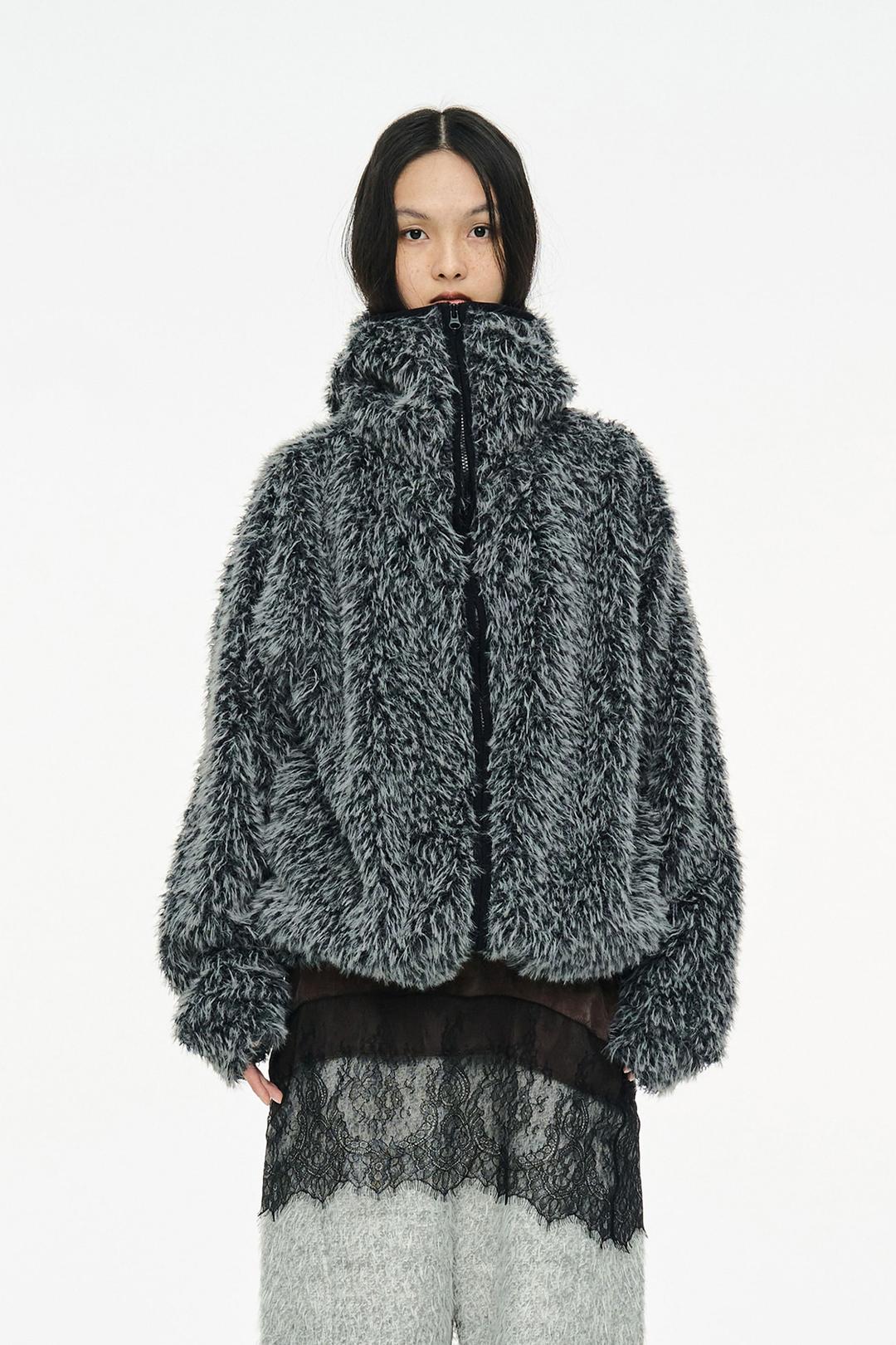 HAIRY BALACLAVA ZIP UP _ CHARCOAL