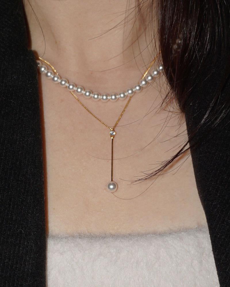 마고 925 몬드 큐빅 스왈 진주 Y 드롭 목걸이