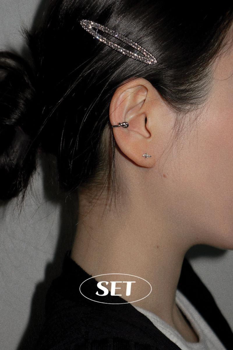 [SET] 925silver 매듭 이어커프 귀찌 (1ea) & 미니 꼬임 귀걸이 (2ea) 세트