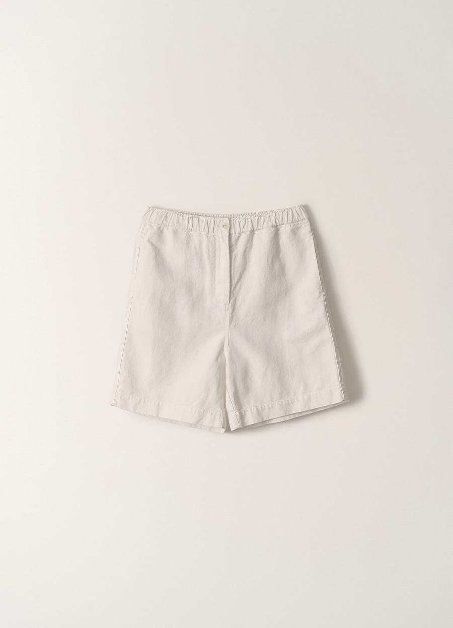 Pale linen banding pants (White)