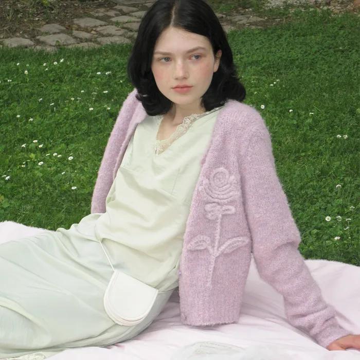 [29CM 단독] Rose Flower Cardigan (Lilac Pink)