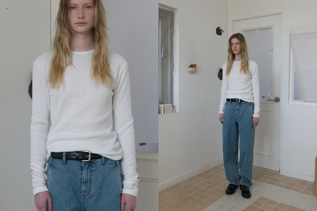 Jacquard round long sleeve (white)