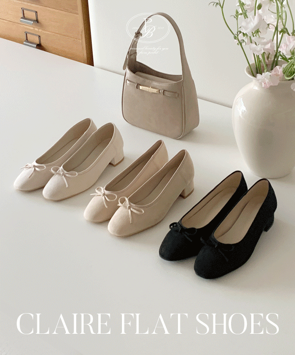 퍼빗 [마성의3.3cm][P.B MADE] 끌레르 세미스퀘어 스웨이드 플랫 슈즈 - 5color