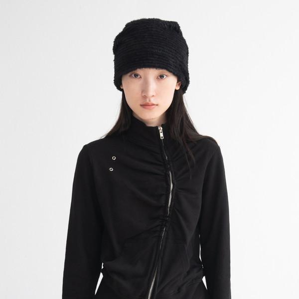 Eyelet Diagonal Shirring Zip Up (Black)