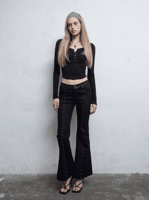 잼 스톤 부츠컷 팬츠 [블랙]