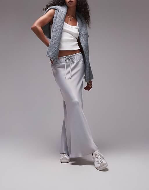 Topshop Bias Skirt w drawstring waist panel in silver