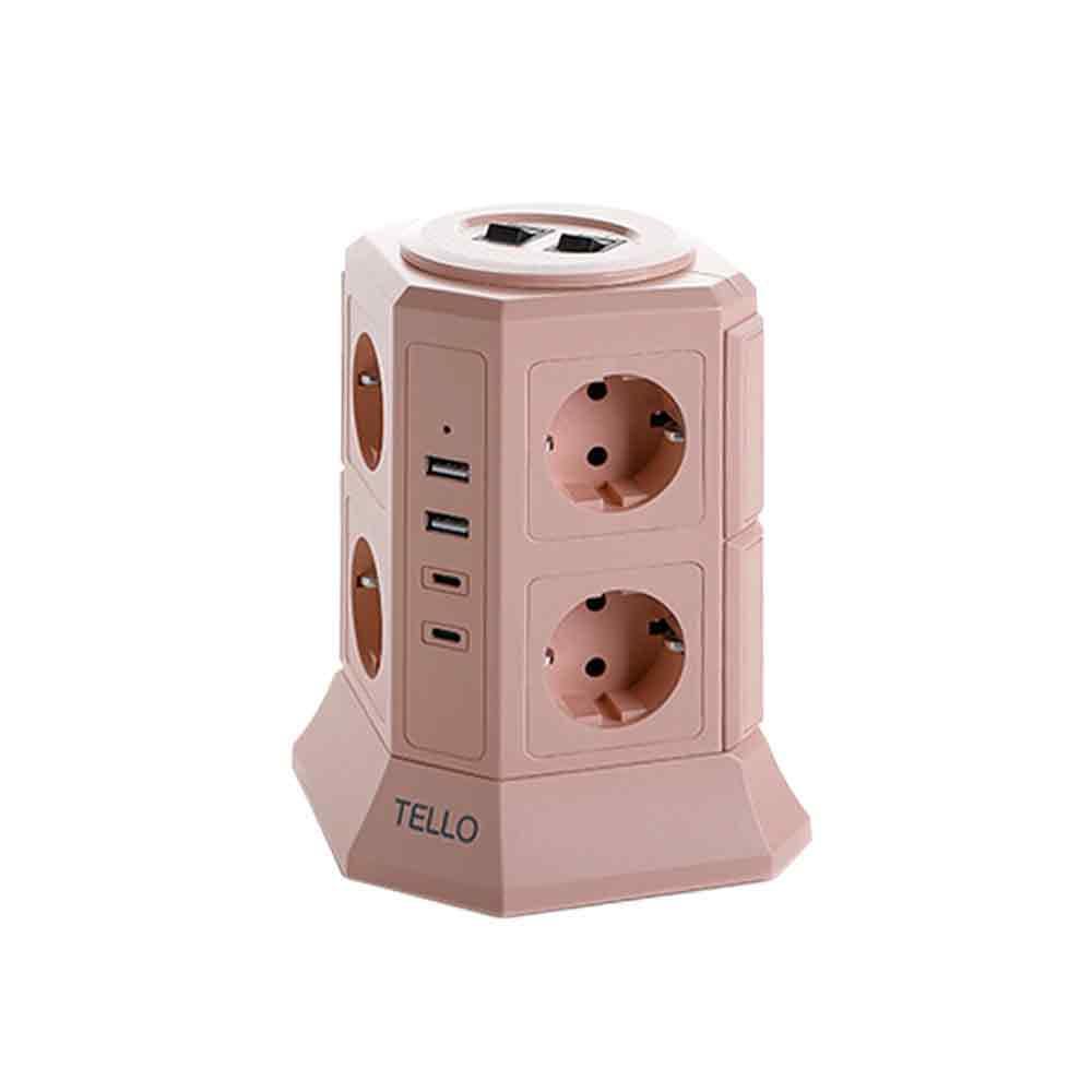 (에디션) 텔로 usb 타워 멀티탭 12구 블라썸핑크 MA-TM12B 누전 과부하 차단 멀티 콘센트