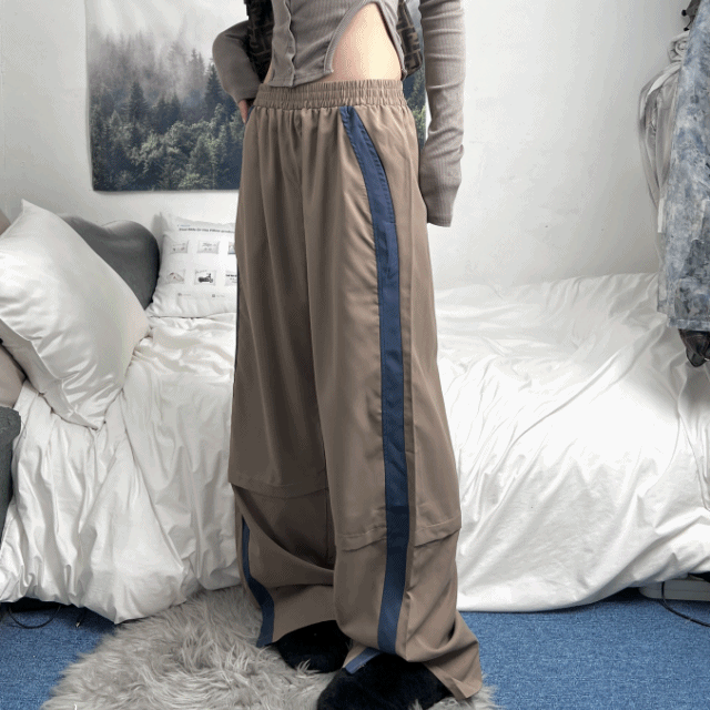 tape beige wide y2k pants