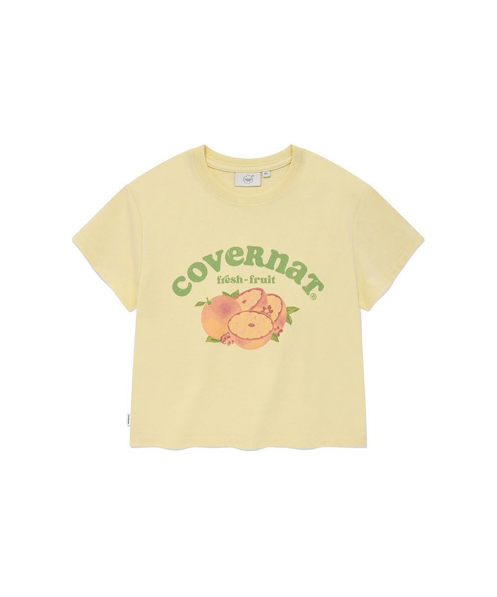우먼 크롭 프루트 티셔츠 Light Yellow