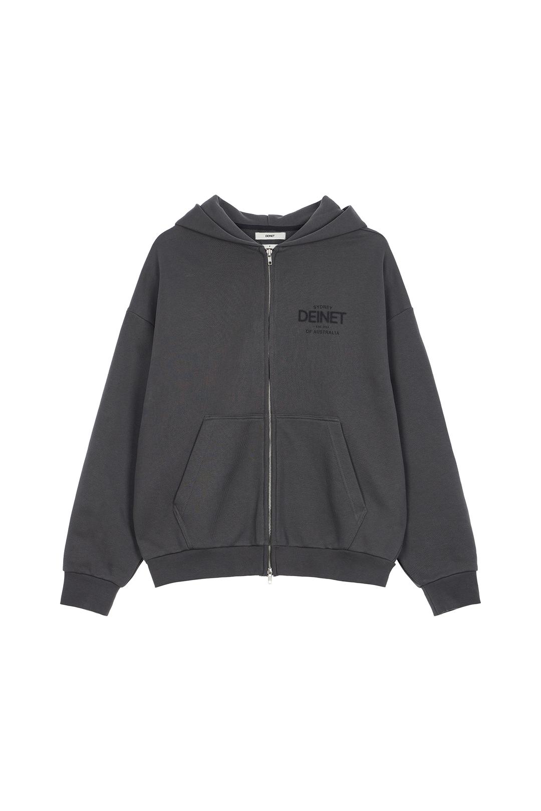 LOST IN SYDNEY ZIP-UP HOODIE IN CHARCOAL