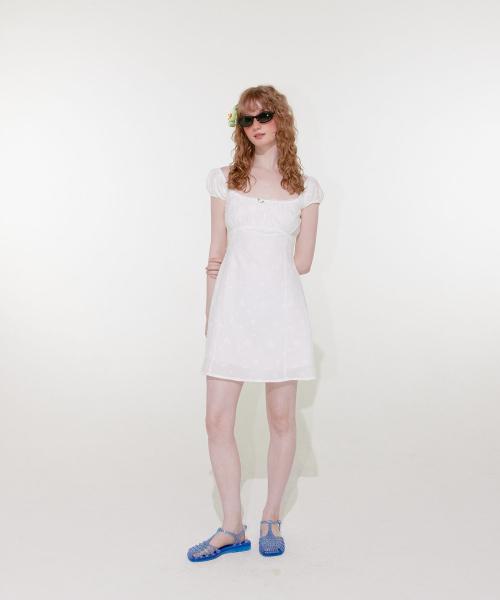 Cream Rose Mini Dress (White)