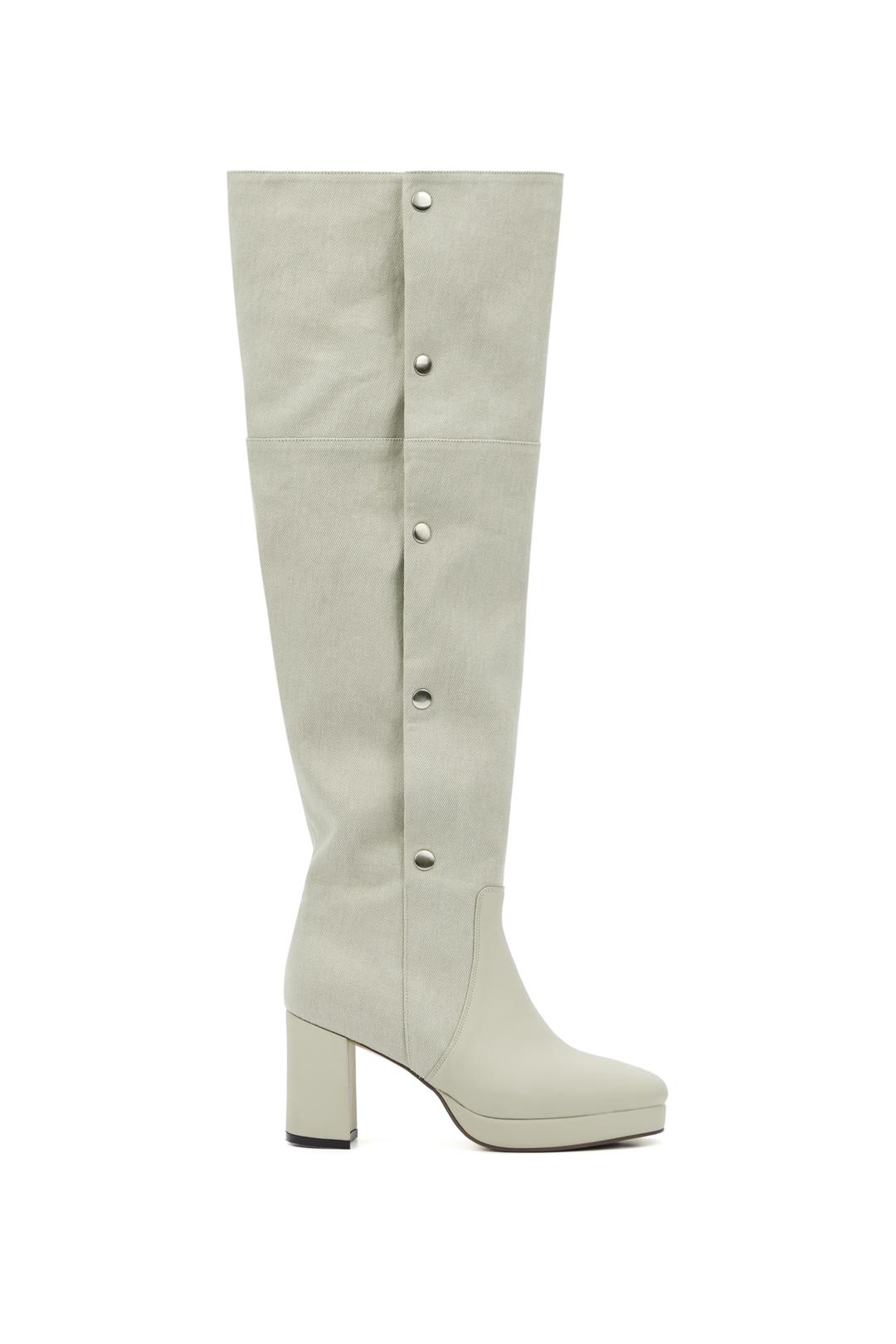 BUTTON UP KNEE HIGH BOOTS IN SAGE KHAKI