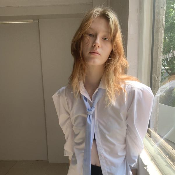 LONSLAN Waistline Blue Tie White Shirt