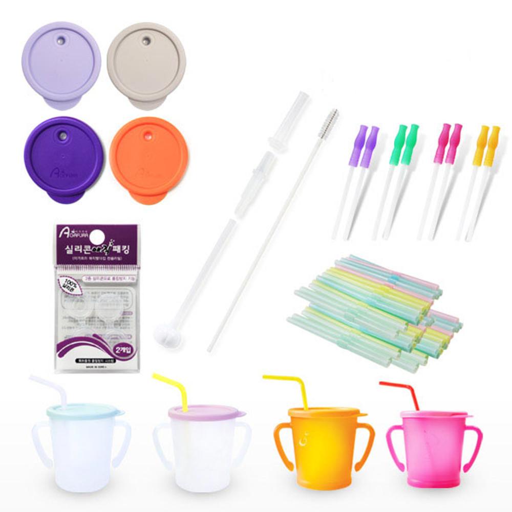아가프라 매직빨대컵 리필 부품교체용 / 일회용빨대 실리콘빨대 매직패킹 뚜껑