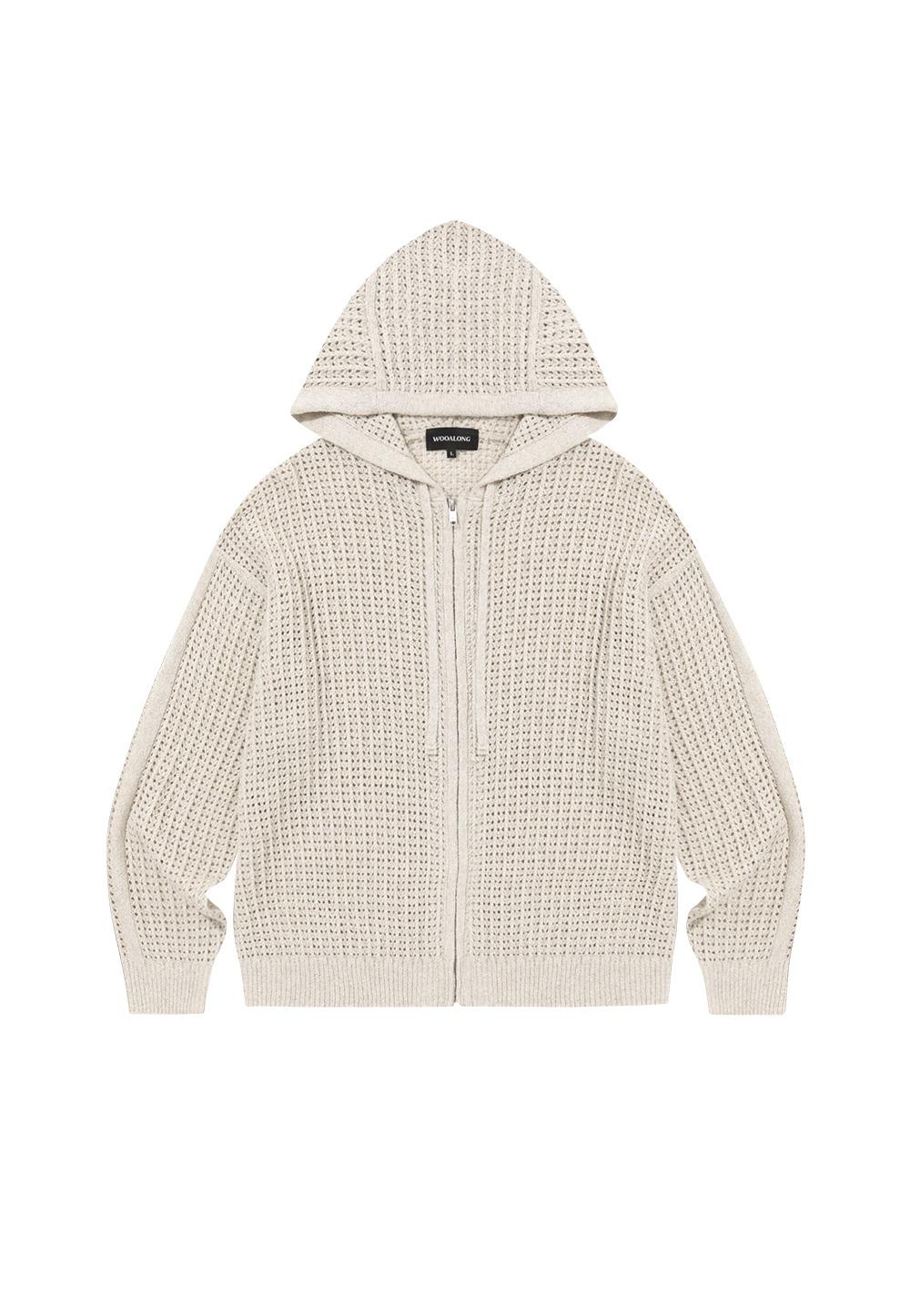 Scassi knit hood zip-up - LIGHT BEIGE