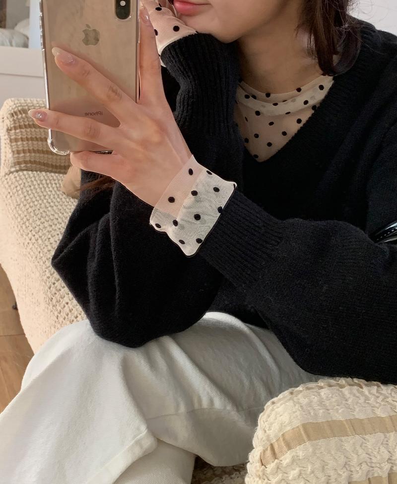 에이치다 리지 도트 시스루 블라우스 2color (레이어드/ 땡땡이시스루/ 시스루도트)