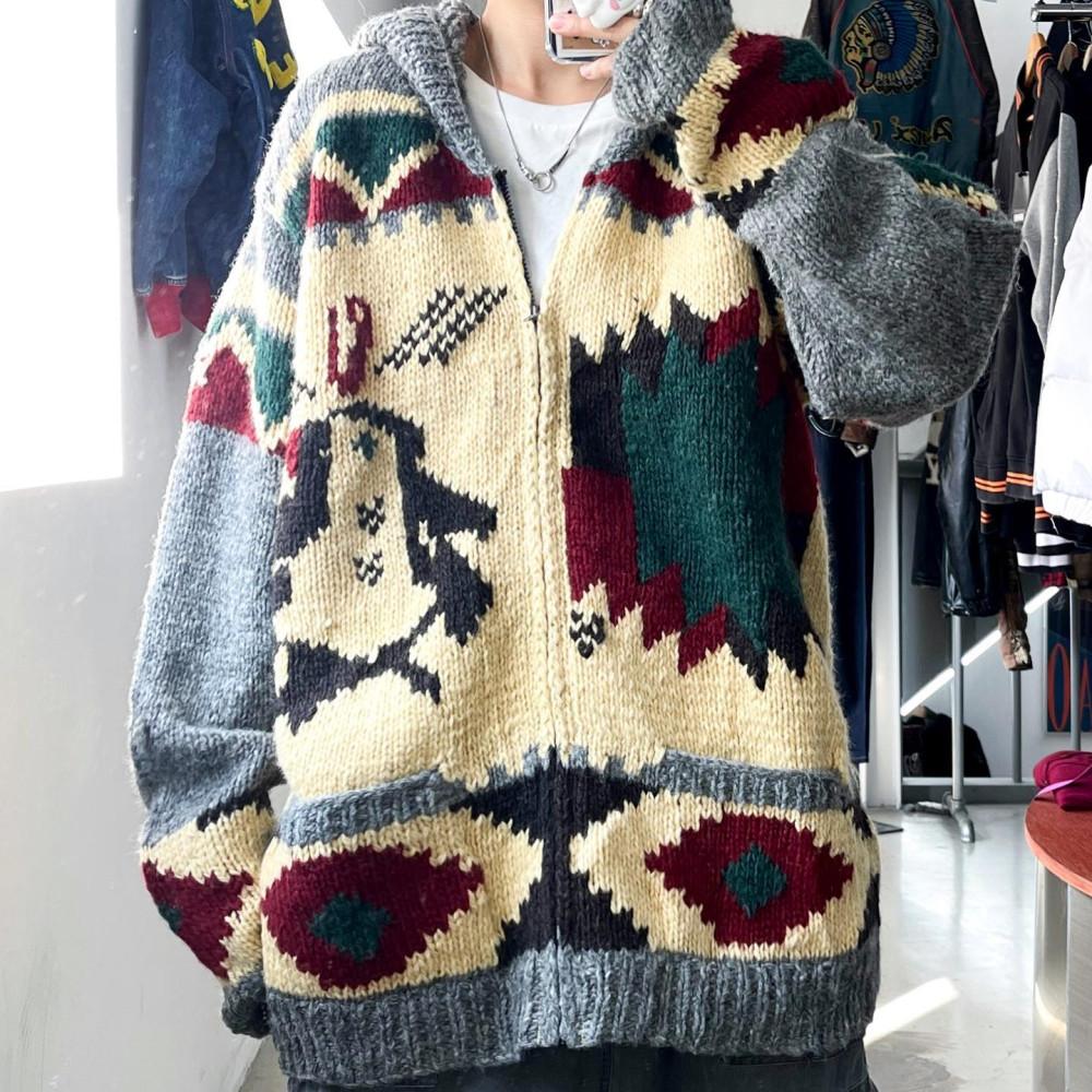 [중고]Titicaca (티티카카) 에스닉 오버사이즈 헤비 울 코위챤 후드 집업