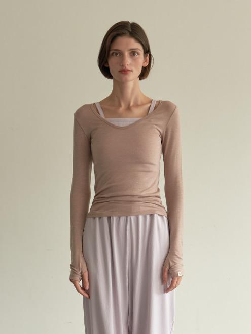Wool Tencel Long Sleeve Top - Sand Beige